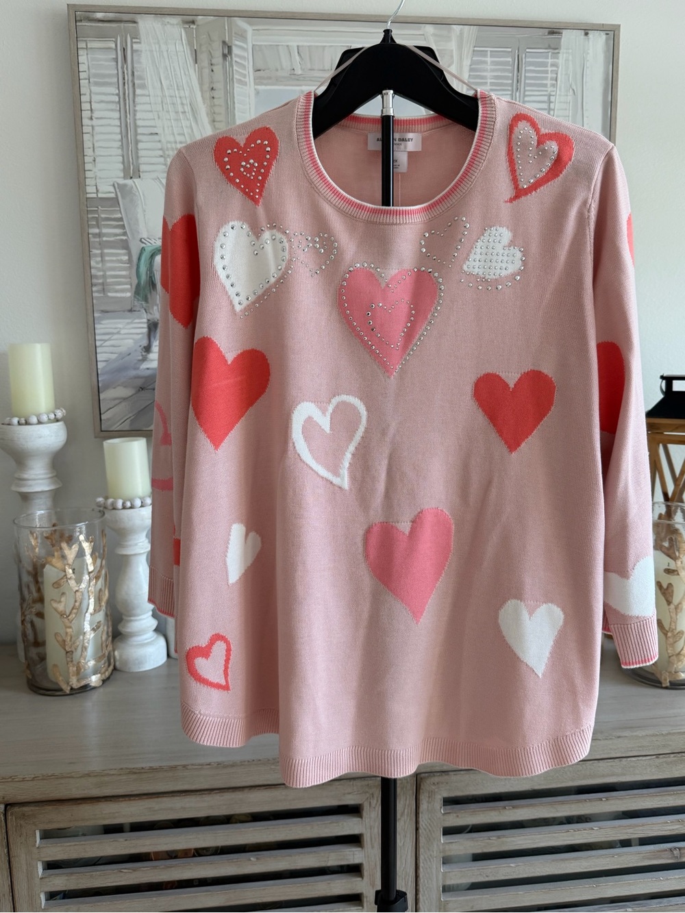 Allison Daley floating hearts, three-quarter sleeve sweater